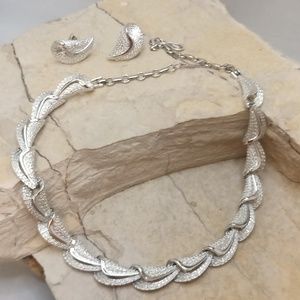 Vintage Designer Cora White Silver Necklace and Earrings set